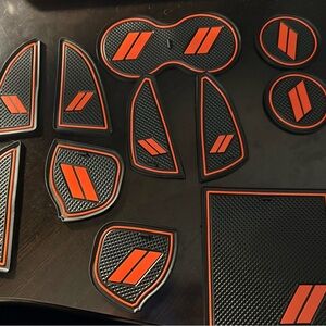 Car Interior Non-Slip Cup Mat and Pad Set - Black with Orange Dodge Accents